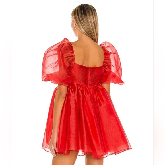 SELKIE Winter Red Puff Dress, Cute Viral Ruby Organza Princess Dress - Picture 7 of 12
